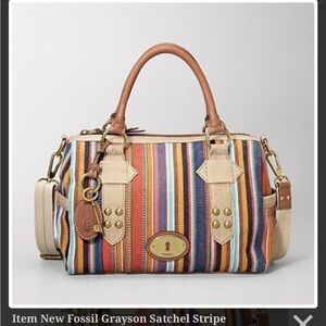 Fossil Grayson Fabric Satchel - Striped Canvas
